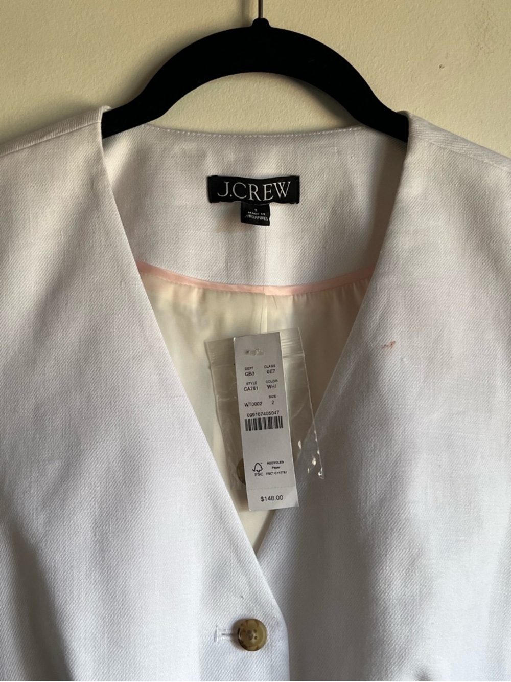 NWT JCrew Classic Vest in Stretch Linen Blend White Size 2 Cropped $148 CA761 - Picture 3 of 11